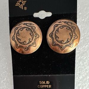 Vintage Copper Tribal Sun & Bird Clip On Earrings Etched Southwest Design USA